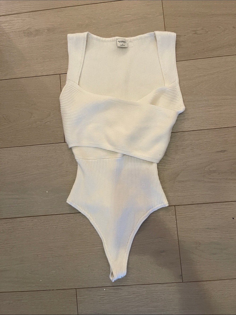 Abercrombie & Fitch White Ribbed Cross-Front Bodysuit